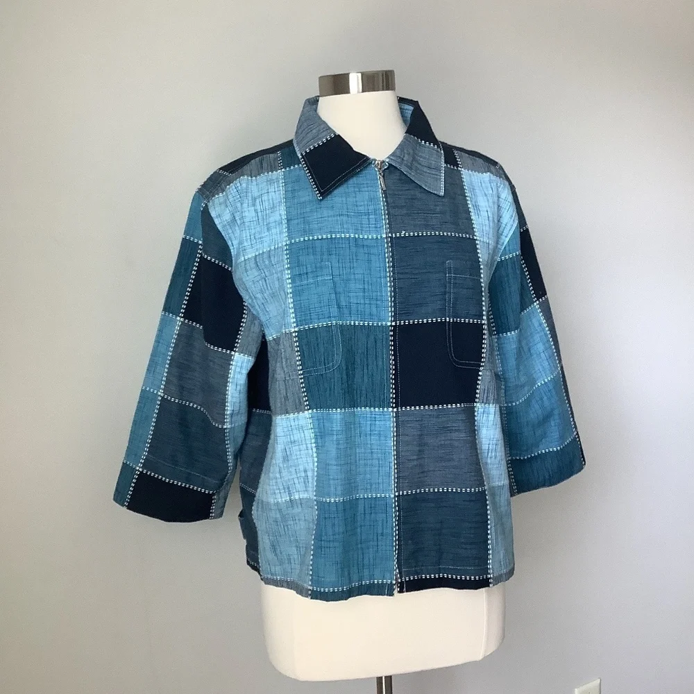 Vintage‎ Patchwork 3/4 Sleeve Blazer Jacket Large